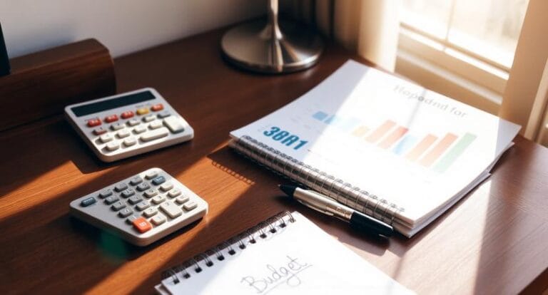 Calculators, budget sheets, and graphs.